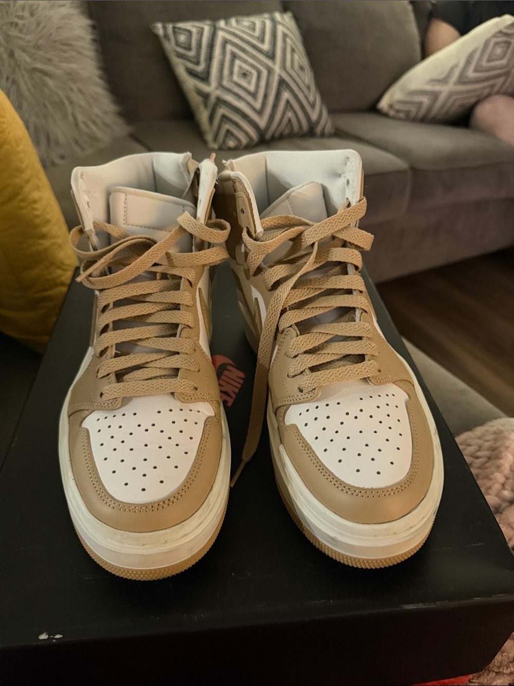 Nike Women’s High-Top Sneakers in White and Tan 8 $75